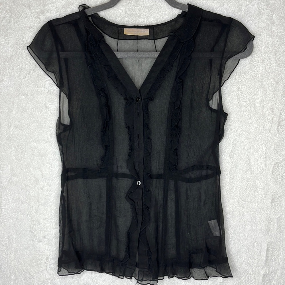 Worthington - Sheer 1/4 Sleeve button down blouse. 

Adorably sweet sheer